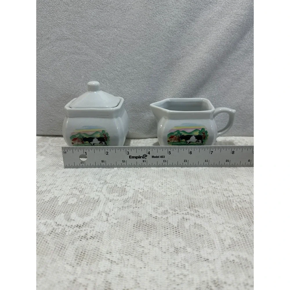Vtg.Farmhouse Country‎ Cow Creamer Sugar Bowl Set Ceramic Cottage Core Kitchen